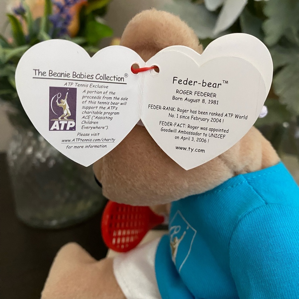 🆕🎾 RETIRED EXTREMELY RARE TY BEANIE BABY BEAR “FEDER-BEAR”. ROGER FEDERER BEAR! - Picture 5 of 7